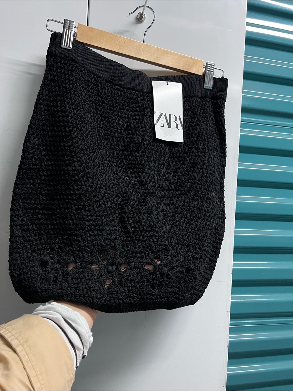 Zara Black Knit Floral Mini Skirt